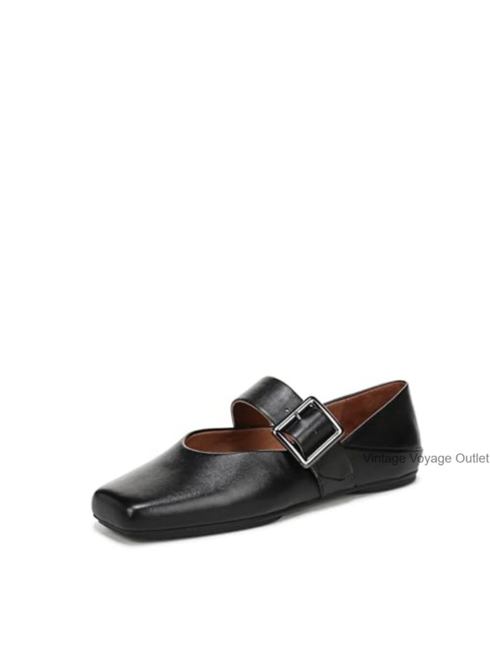 Leather Ballet Flat with Adjustable Buckle Square Toe